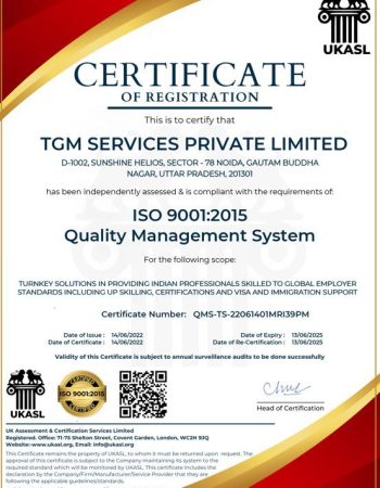 TGM Services Pvt Ltd Certificate